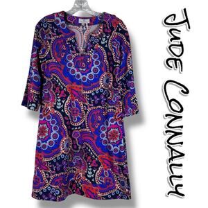 Jude Connolly Tunic Dress Paisley Pink Blue Wrinkle Resistant Womens Size XS